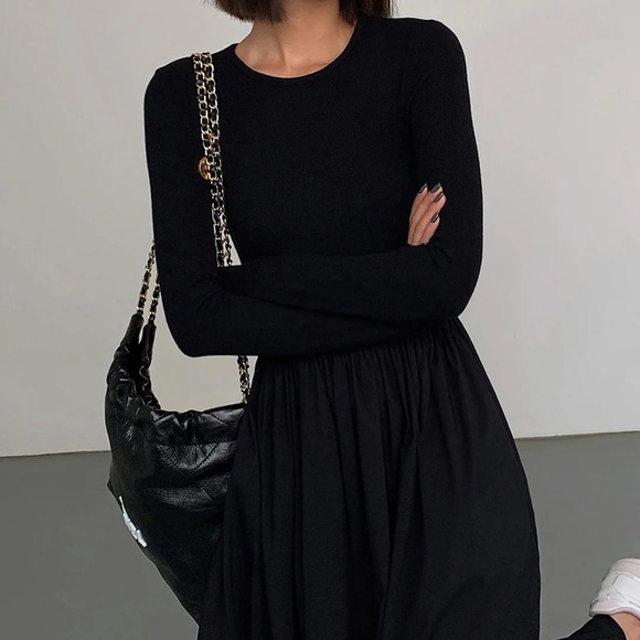 #14 NWT Black Leisure Pockets Long Sleeve Long Dress Commense Size XS - Picture 2 of 4